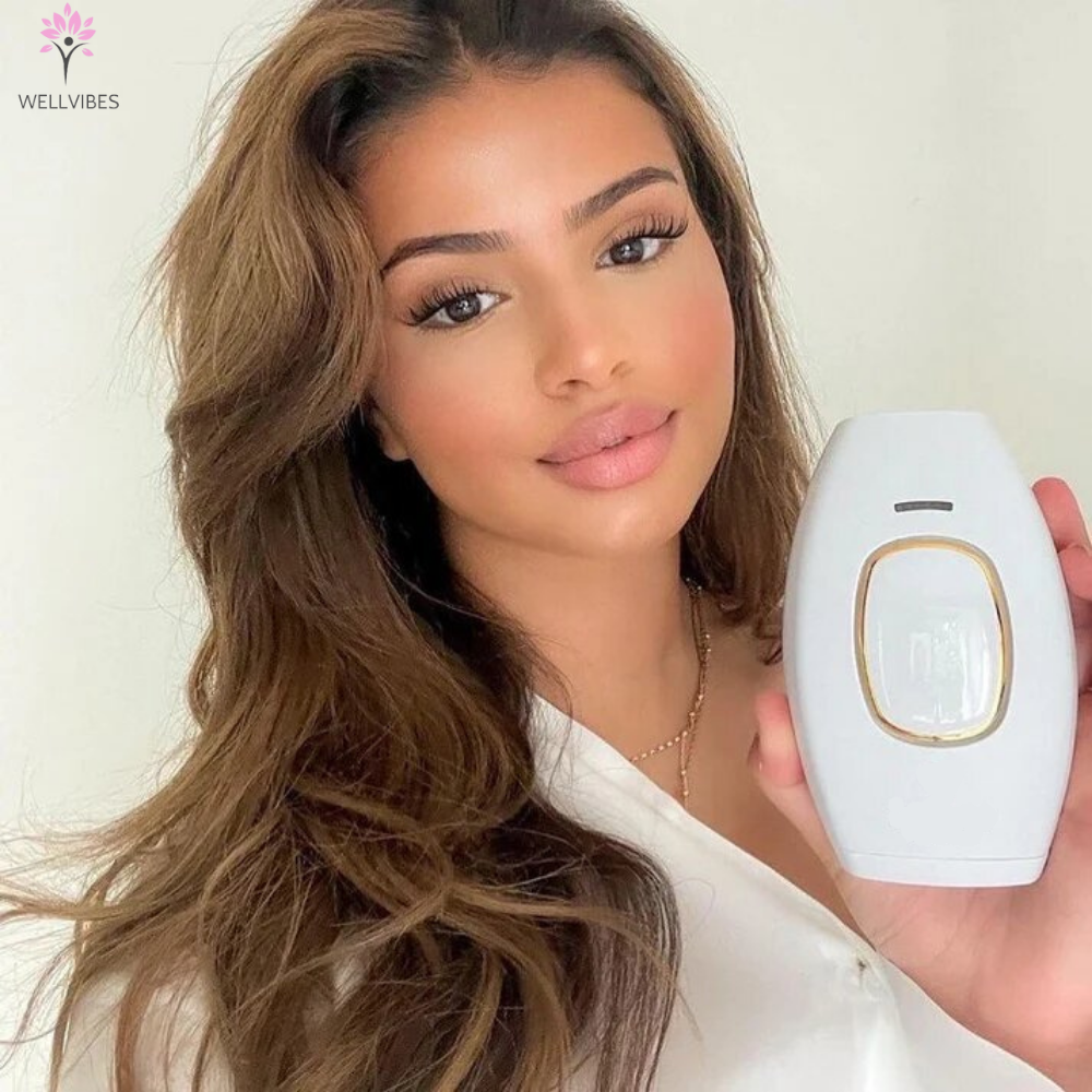 Lady holding IPL HAIR REMOVAL