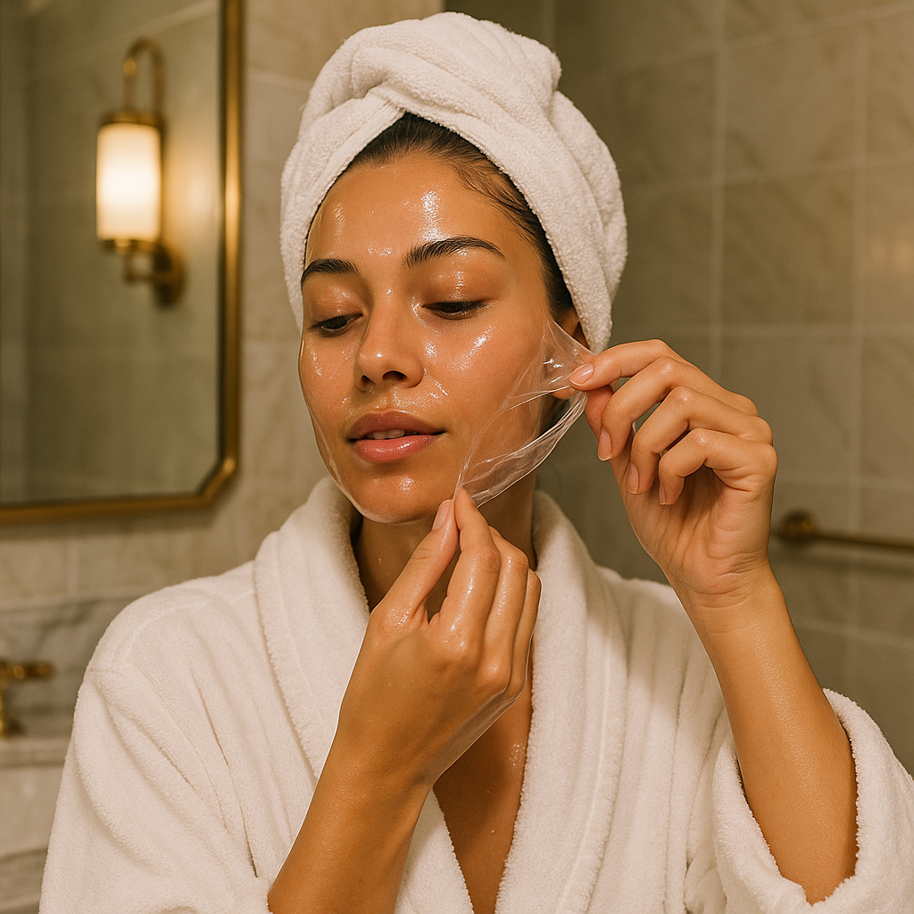 Woman Wearing The Collagen Night Wrapping Mask